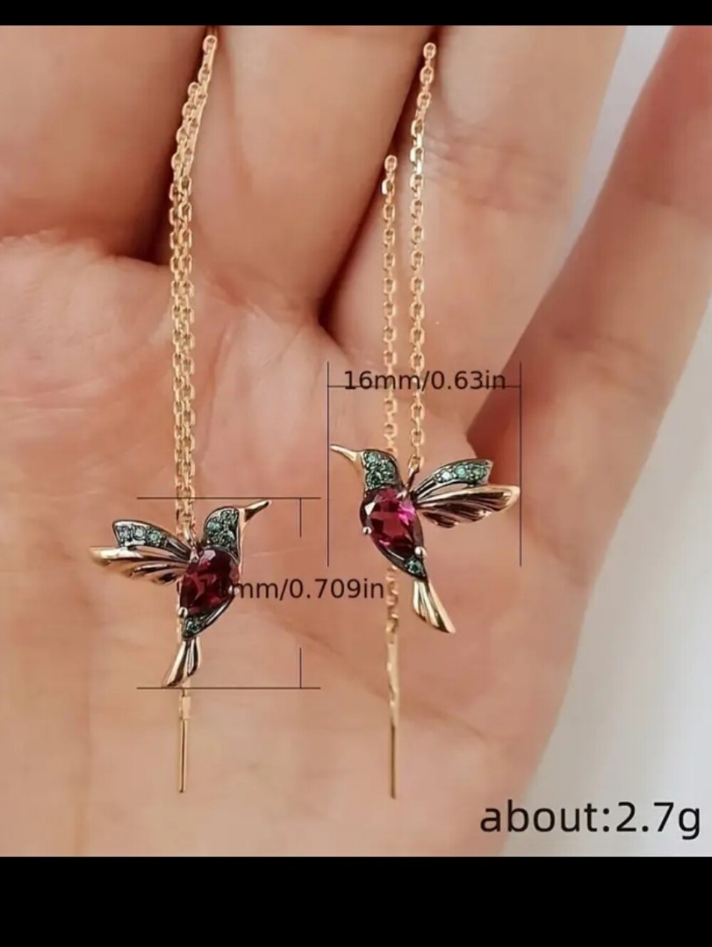 Bohemian Style Pink Hummingbird Earrings - Picture 2 of 3